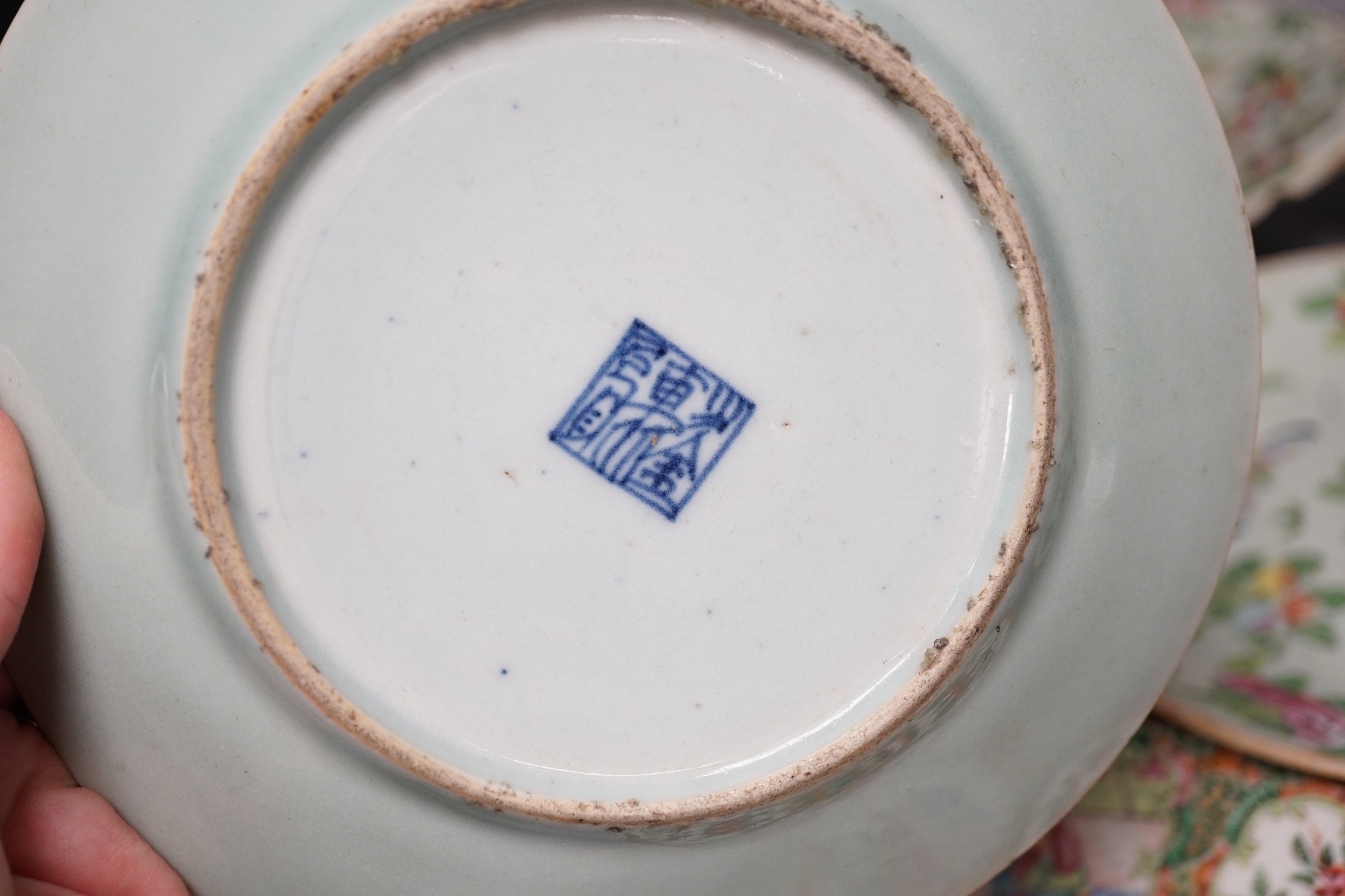 Assorted Chinese Canton decorated famille rose plates, 19th century, largest 27.5cm